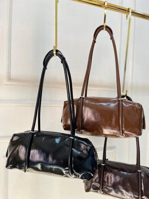 Women High Fashion Trendy Glossy Barrel Shoulder Bags
